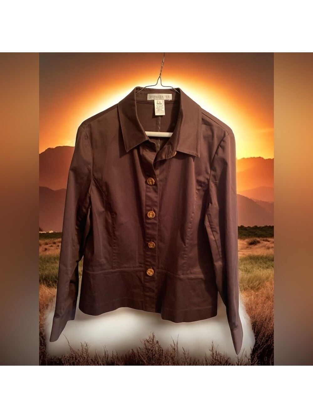Pursuits Ltd Women’s Shirt Jacket Brown Long Sleeve Business Casual Size: 10